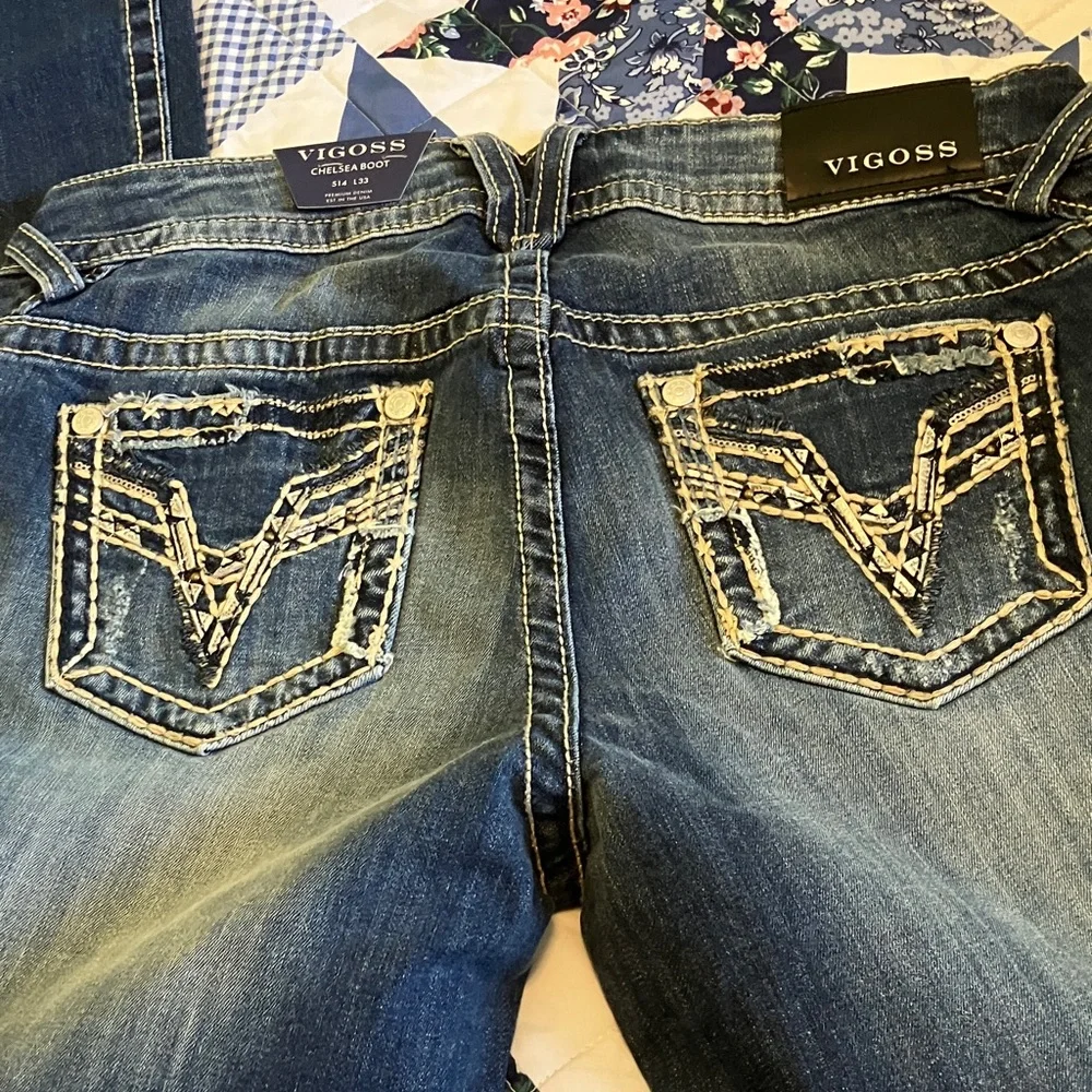 Vigoss Women's Distressed Blue Boot Cut Jeans - Picture 9 of 10